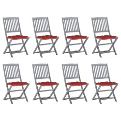 Chaises pliables d'extérieur lot de 8 et coussins Bois d'acacia 
