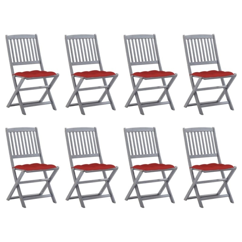 Chaises pliables d'extérieur lot de 8 et coussins Bois d'acacia 