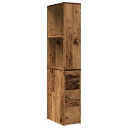 Armoire de salle de bain étroite avec roulettes vieux bois 
