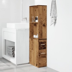 Armoire de salle de bain étroite avec roulettes vieux bois 