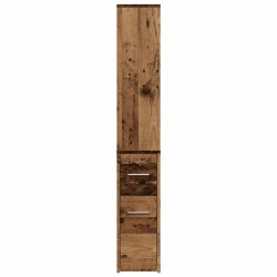 Armoire de salle de bain étroite avec roulettes vieux bois 