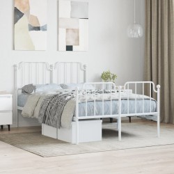 Cadre de lit métal sans matelas et pied de lit blanc 120x190 cm 