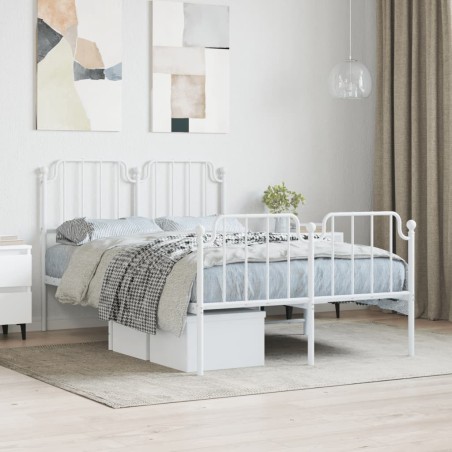 Cadre de lit métal sans matelas et pied de lit blanc 120x190 cm 