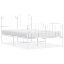 Cadre de lit métal sans matelas et pied de lit blanc 120x190 cm 