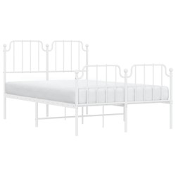 Cadre de lit métal sans matelas et pied de lit blanc 120x190 cm 