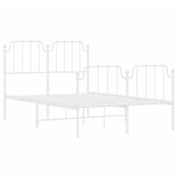 Cadre de lit métal sans matelas et pied de lit blanc 120x190 cm 