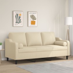 Canapé 3 places avec oreillers décoratifs crème 180 cm tissu 
