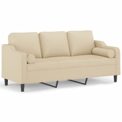 Canapé 3 places avec oreillers décoratifs crème 180 cm tissu 