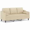 Canapé 3 places avec oreillers décoratifs crème 180 cm tissu 