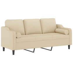 Canapé 3 places avec oreillers décoratifs crème 180 cm tissu 