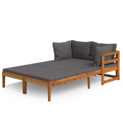 Chaises longues coussins gris foncé lot de 2 Bois acacia solide 