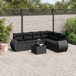 Salon de jardin 7 pcs avec coussins noir résine tressée 