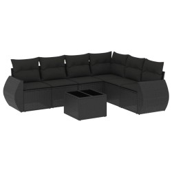 Salon de jardin 7 pcs avec coussins noir résine tressée 