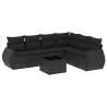 Salon de jardin 7 pcs avec coussins noir résine tressée 