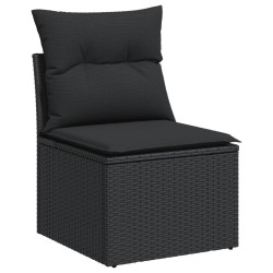 Salon de jardin 7 pcs avec coussins noir résine tressée 