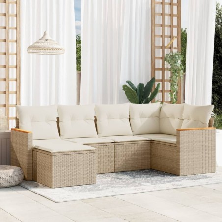 Salon de jardin avec coussins 6 pcs beige résine tressée 