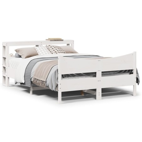 Cadre de lit avec tête de lit blanc 160x200 cm bois pin massif 