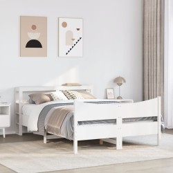 Cadre de lit avec tête de lit blanc 160x200 cm bois pin massif 