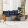 Salon de jardin 4 pcs avec coussins gris résine tressée 