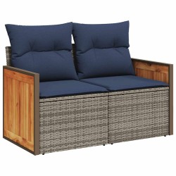 Salon de jardin 4 pcs avec coussins gris résine tressée 