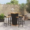 Ensemble de bar jardin 5 pcs noir poly rotin/bois massif acacia 