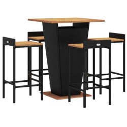 Ensemble de bar jardin 5 pcs noir poly rotin/bois massif acacia 