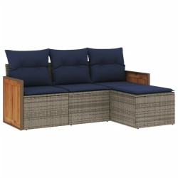 Salon de jardin 4 pcs avec coussins gris résine tressée 