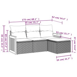 Salon de jardin 4 pcs avec coussins gris résine tressée 