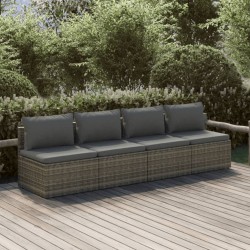 Salon de jardin 4 pcs avec coussins Gris Résine tressée 