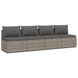 Salon de jardin 4 pcs avec coussins Gris Résine tressée 