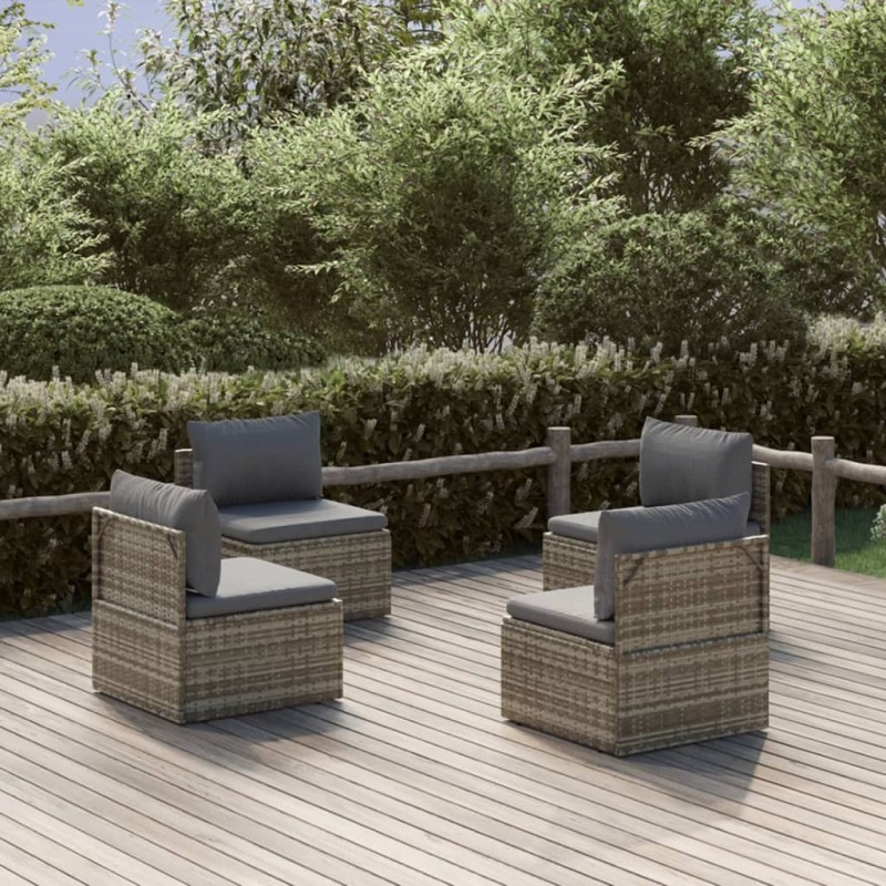 Canapés centraux de jardin 4 pcs Gris 57x57x56 cm Poly rotin 