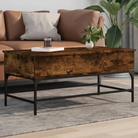 Table basse chêne fumé 100x50x45 cm bois d'ingénierie et métal 