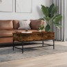 Table basse chêne fumé 100x50x45 cm bois d'ingénierie et métal 