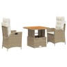 Ensemble à manger de jardin et coussins 3 pcs Beige poly rotin 