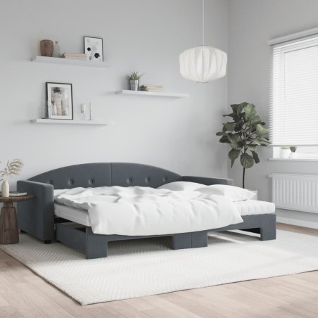 Lit de jour avec gigogne et matelas gris foncé 90x190cm velours 