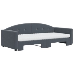 Lit de jour avec gigogne et matelas gris foncé 90x190cm velours 