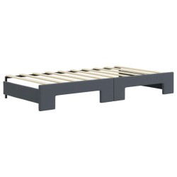 Lit de jour avec gigogne et matelas gris foncé 90x190cm velours 