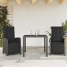 Ensemble de bistro 3 pcs avec coussins noir résine tressée 