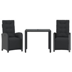 Ensemble de bistro 3 pcs avec coussins noir résine tressée 