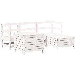 Salon de jardin 5 pcs blanc bois massif de pin 