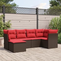 Salon de jardin 6 pcs avec coussins marron résine tressée 