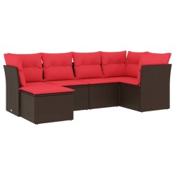 Salon de jardin 6 pcs avec coussins marron résine tressée 
