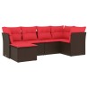 Salon de jardin 6 pcs avec coussins marron résine tressée 