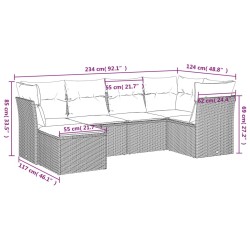 Salon de jardin 6 pcs avec coussins marron résine tressée 