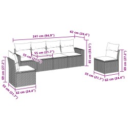 Salon de jardin 6 pcs avec coussins gris clair résine tressée 
