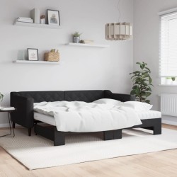 Lit de jour avec gigogne et matelas noir 90x190 cm tissu 