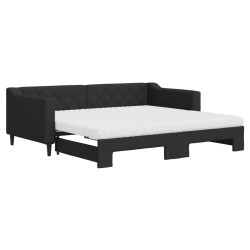 Lit de jour avec gigogne et matelas noir 90x190 cm tissu 