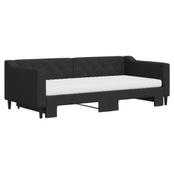Lit de jour avec gigogne et matelas noir 90x190 cm tissu 