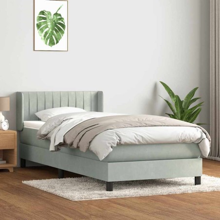 Sommier à lattes de lit et matelas gris clair 80x210 cm velours 