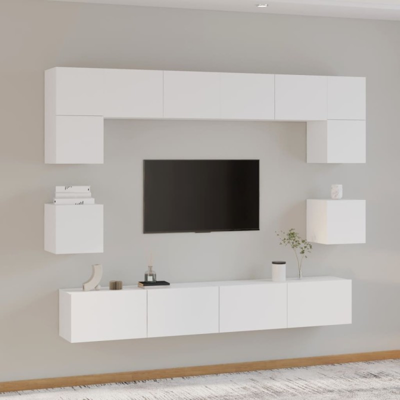 Ensemble de meubles TV 8 pcs Blanc Bois d'ingénierie 